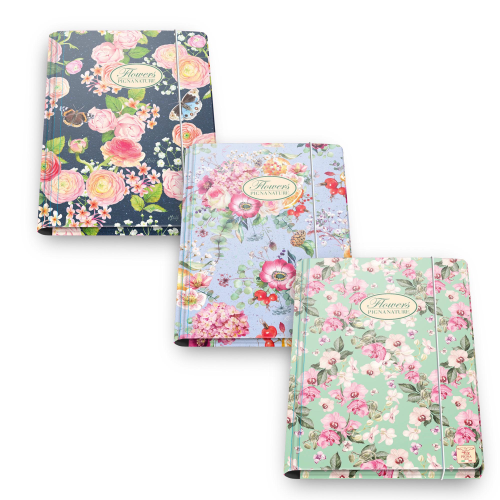 Cartella 3 lembi con elastico Nature Flowers - A4 - dorso piatto - fantasie assortite - Pigna